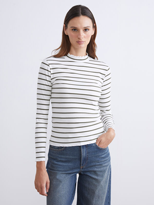 LCW Modest Dik Yaka Çizgili Kadın Body