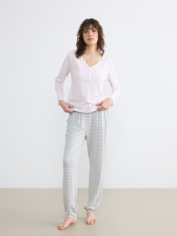 LCW DREAM Beli Lastikli Çizgili Kadın Jogger Pijama Altı
