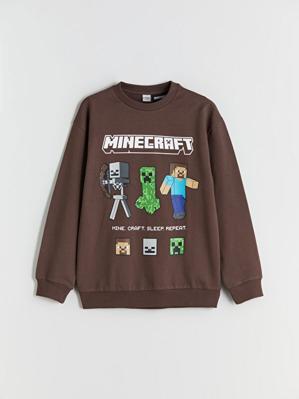 LCW Kids Bisiklet Yaka Minecraft Baskılı Erkek Çocuk Sweatshirt
