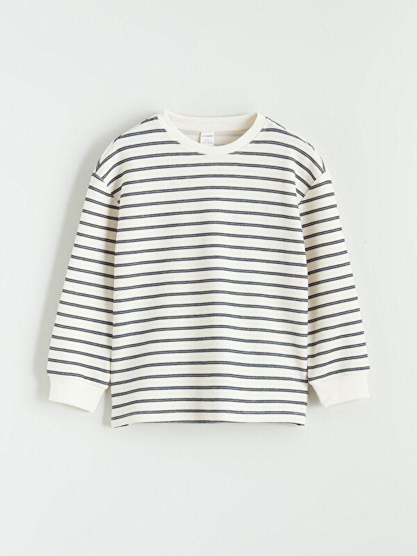 LCW Kids Bisiklet Yaka Çizgili Erkek Çocuk Sweatshirt