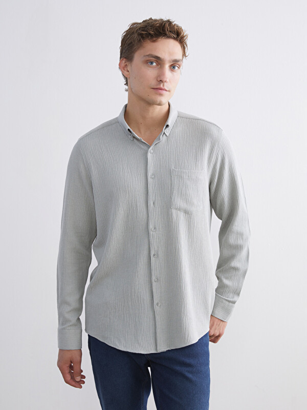 LCWAIKIKI Classic Regular Fit Uzun Kollu Armürlü Erkek Gömlek