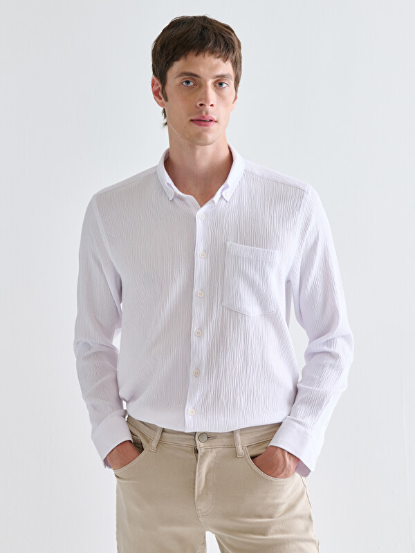 LCWAIKIKI Classic Regular Fit Uzun Kollu Armürlü Erkek Gömlek