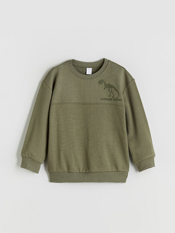 LCW Kids Bisiklet Yaka Dinozor Baskılı Erkek Çocuk Sweatshirt