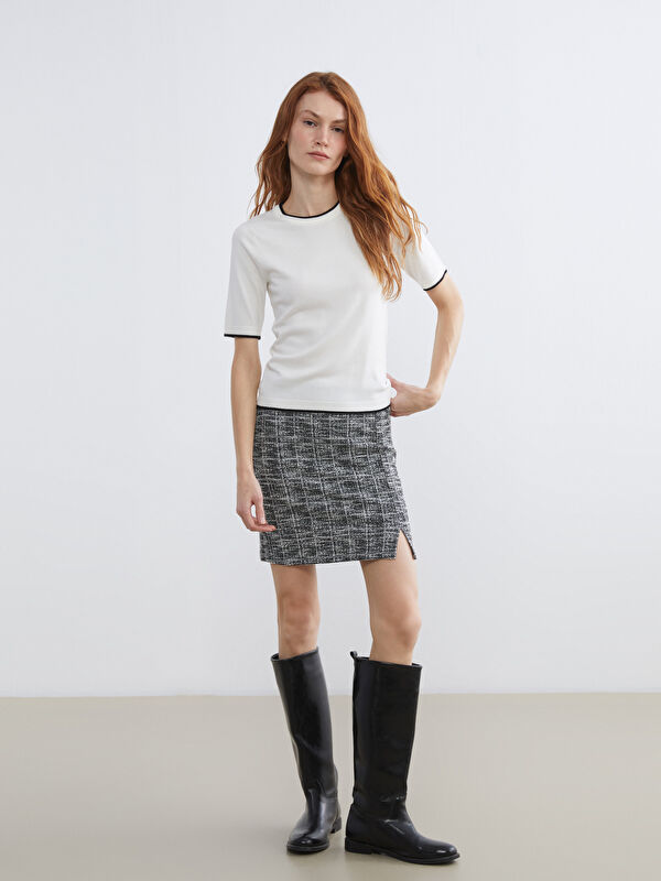 LCW Vision Checkered Tweed Mini Skirt with Zippered Waist