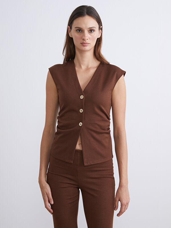 LCW Vision V-Neck Ruched Women's Classic Waistcoat