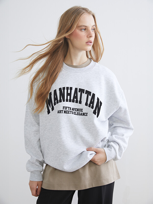 XSIDE Manhattan Nakışlı Oversize Kadın Kalın Sweatshirt