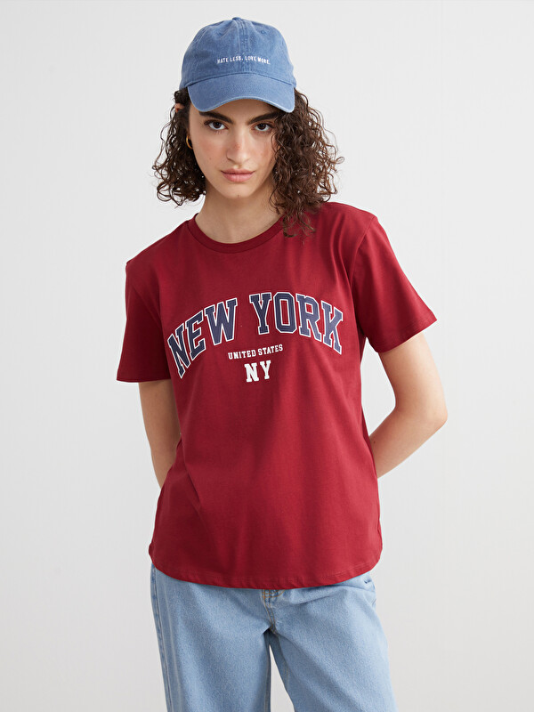 XSIDE Bisiklet Yaka New York Baskılı Kadın Tişört