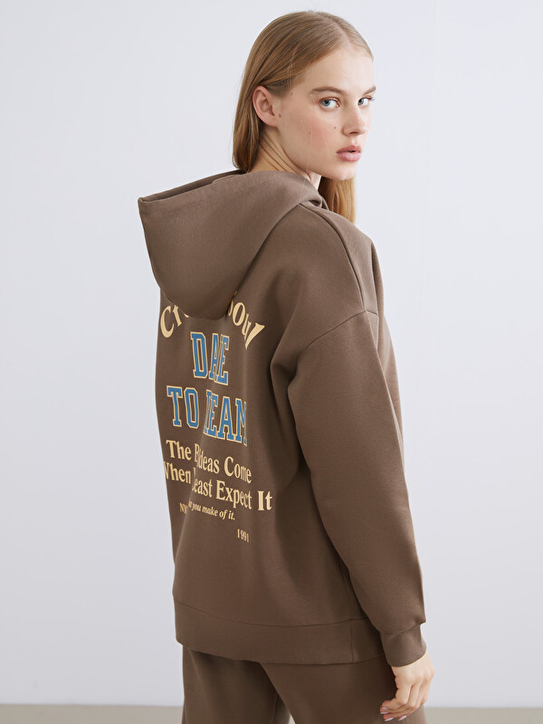 XSIDE Baskılı Oversize Kadın Kalın Hoodie