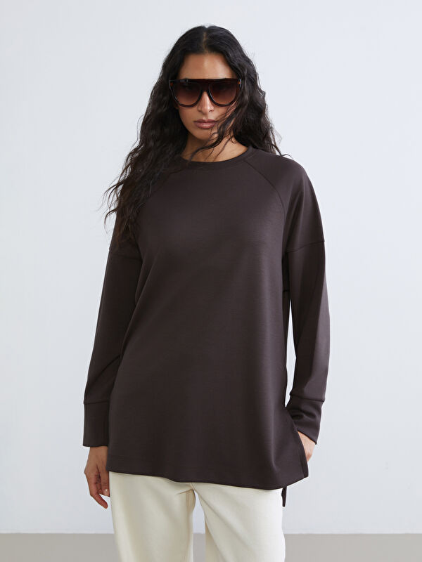 LCW Modest Bisiklet Yaka Oversize Kadın Sweatshirt Tunik