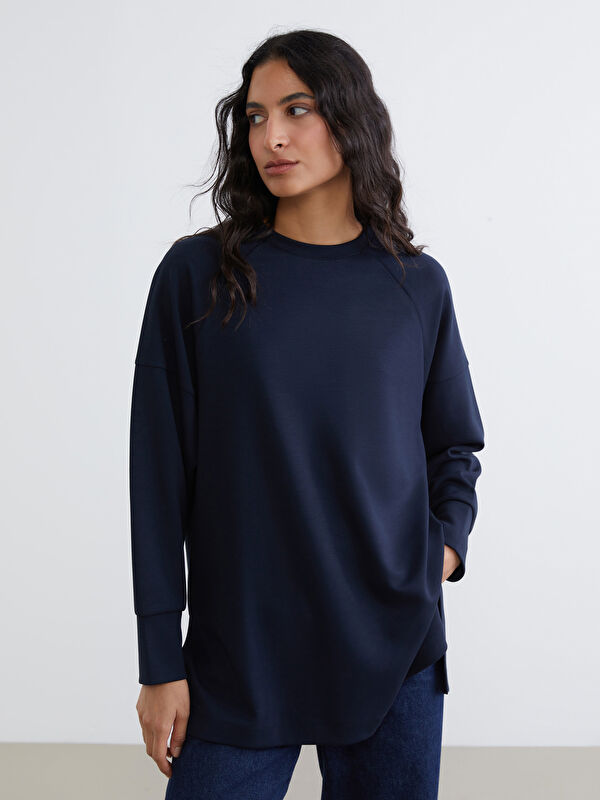 LCW Modest Bisiklet Yaka Oversize Kadın Sweatshirt Tunik