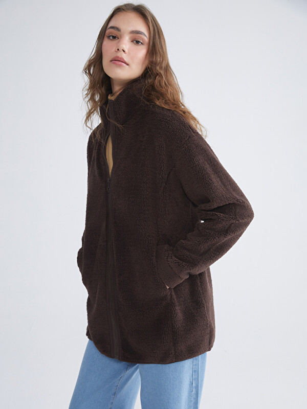 LCW Modest Dik Yaka Kadın Polar Hırka