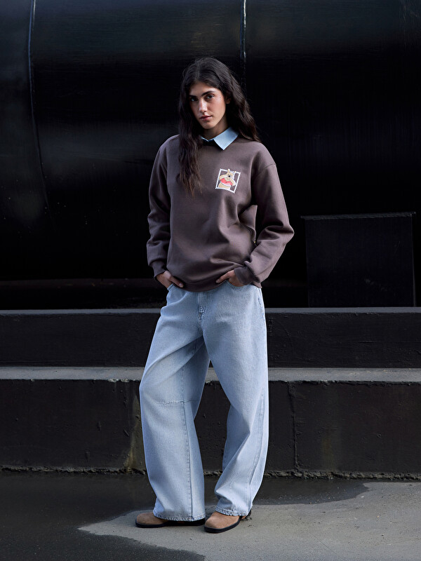 XSIDE Winnie the Pooh Baskılı Oversize Kadın Kalın Sweatshirt
