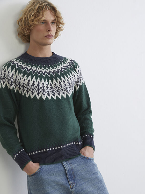 XSIDE Crew Neck Patterned Men's Knitwear Sweater