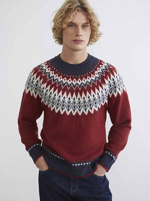 XSIDE Crew Neck Patterned Men's Knitwear Sweater