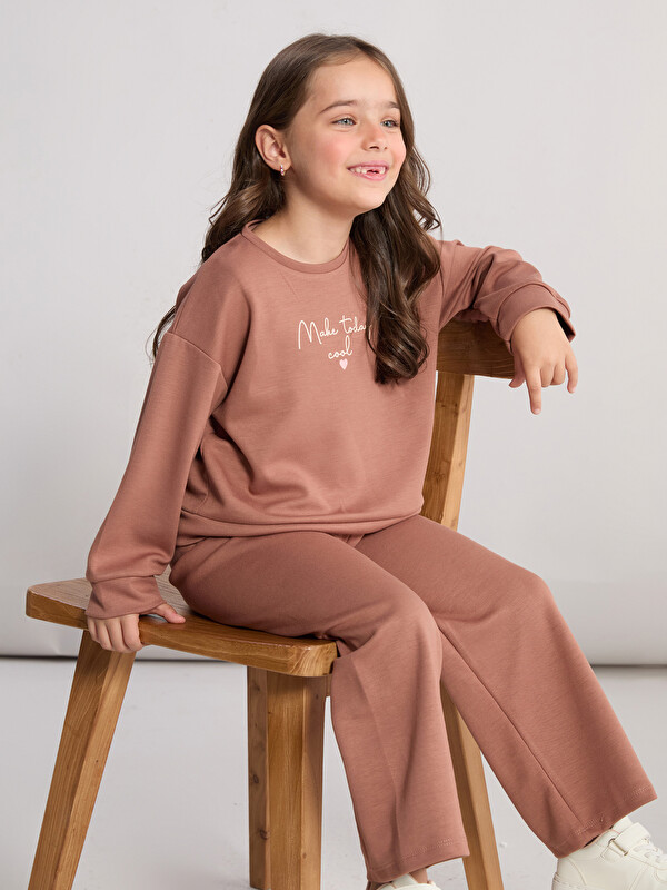 LCW Kids Свитшот с круглым вырезом и спортивные штаны для девочек