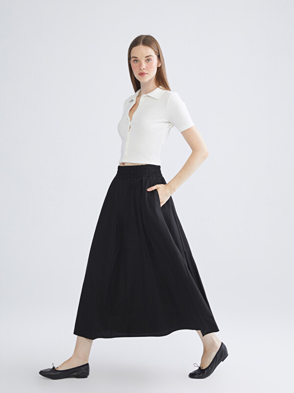 XSIDE Beli Lastikli Poplin Kloş Etek