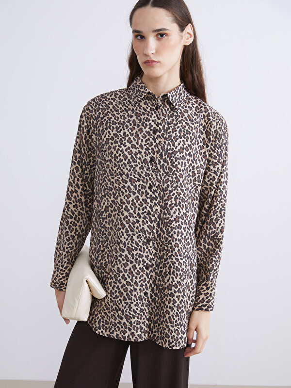 LCW Modest Modal Karışımlı Leopar Desenli Kadın Gömlek Tunik
