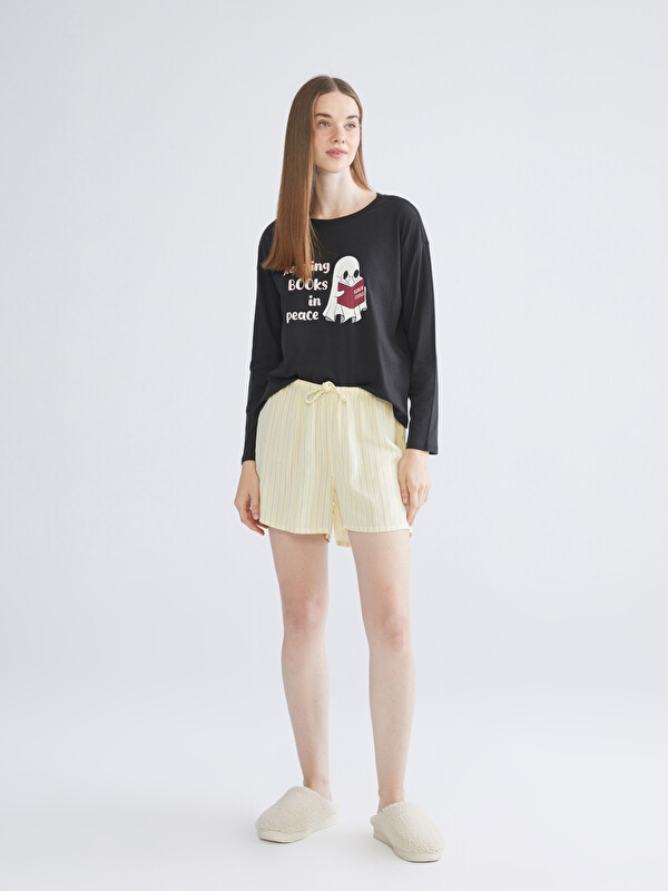 LCW DREAM Beli Lastikli Çizgili Kadın Şort Pijama Altı