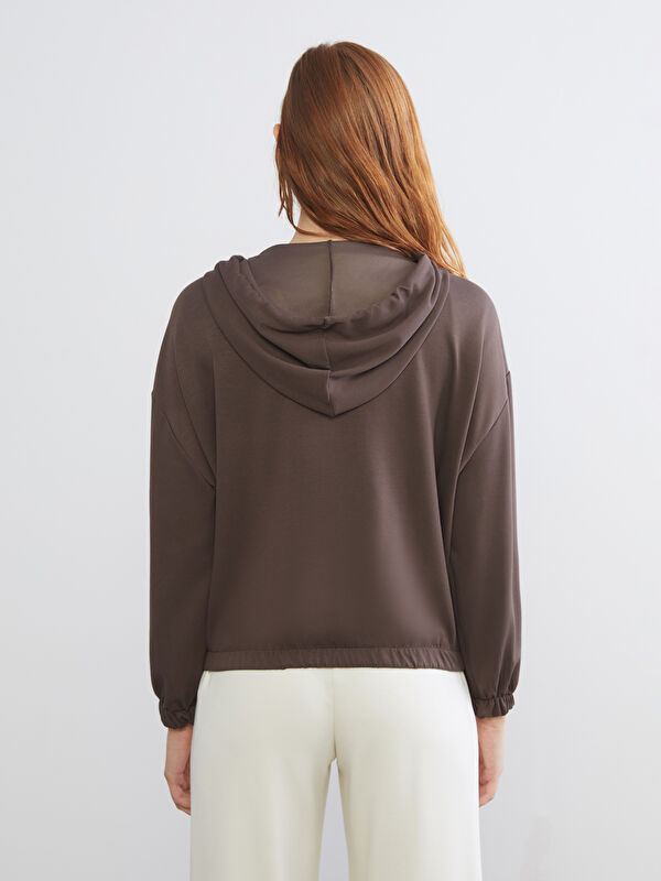 XSIDE Kahverengi Kapüşonlu Oversize Kadın Fermuarlı Sweatshirt