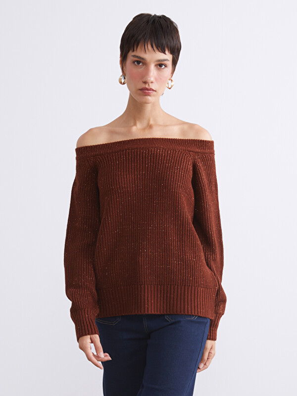 LCW Vision Kayık Yaka Oversize Kadın Triko Kazak