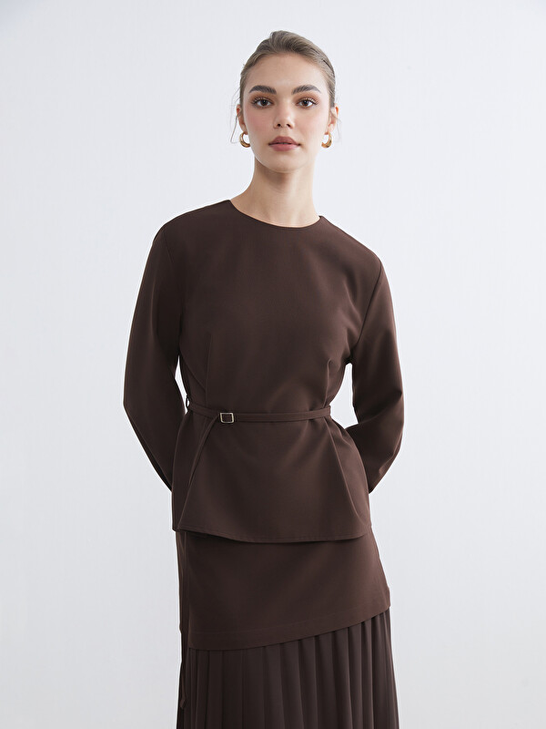 LCW Modest Bisiklet Yaka Kemerli Bluz