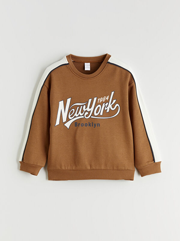 LCW Kids Bisiklet Yaka New York Baskılı Erkek Çocuk Sweatshirt