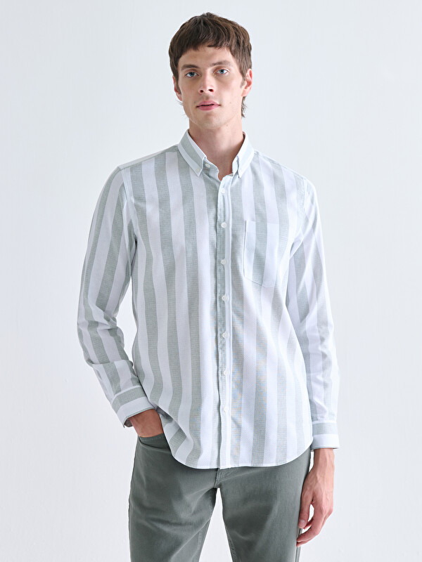LCWAIKIKI Classic Regular Fit Uzun Kollu Çizgili Erkek Gömlek