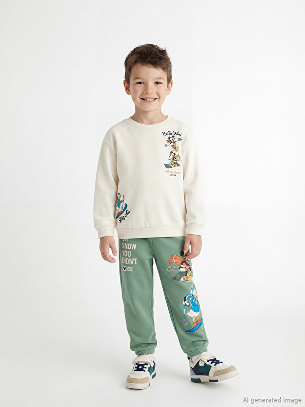 LCW Kids Mickey Mouse Printed Boys' Sweatshirt and Sweatpants