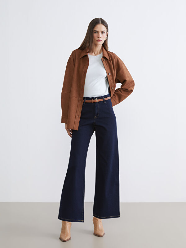 LCW Jeans Beli Kemerli Wideleg Kadın Jean Pantolon