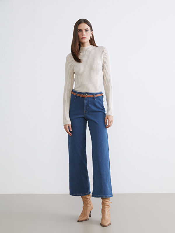 LCW Jeans Beli Kemerli Wideleg Kadın Jean Pantolon