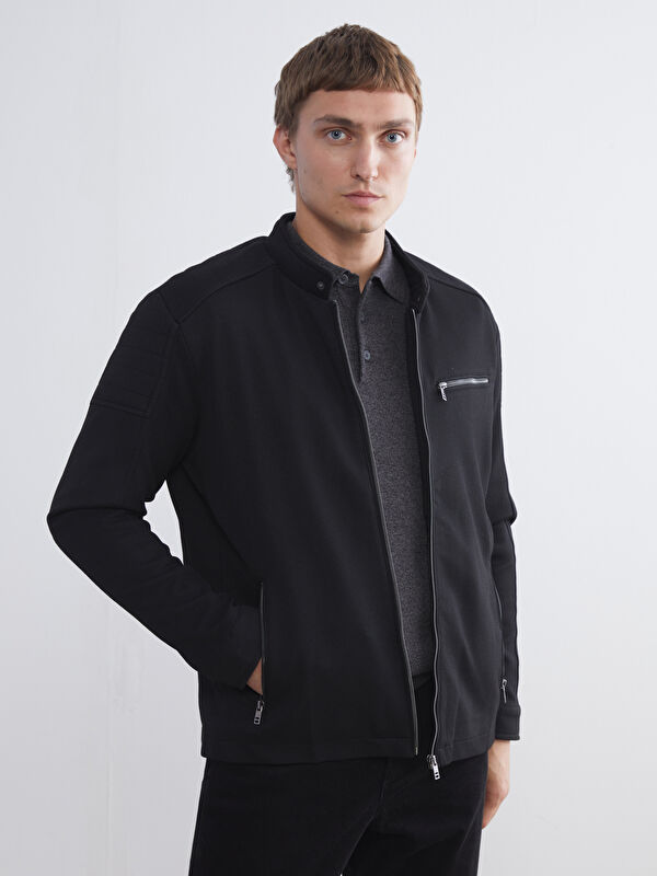 LCW ECO Siyah Slim Fit Biker Yaka Erkek Mont - W5L243Z8-CVL | LCW