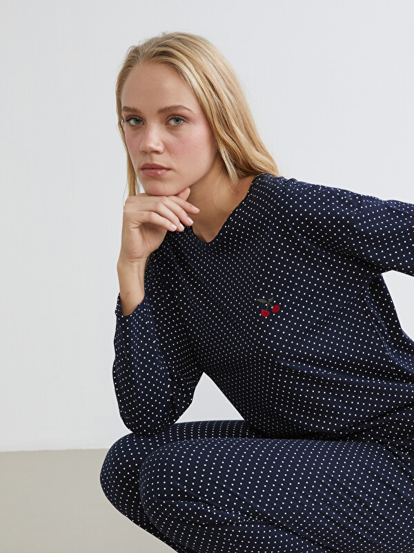 LCW Young Crew Neck Polka Dot Long Sleeve Women's Pyjamas Set