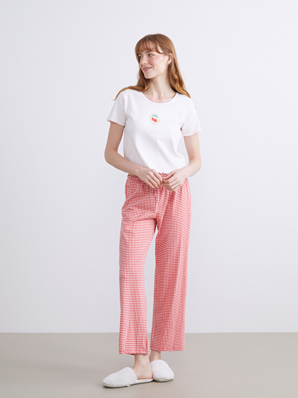 LCW DREAM Bisiklet Yaka Kiraz Baskılı Kadın Pijama Takımı