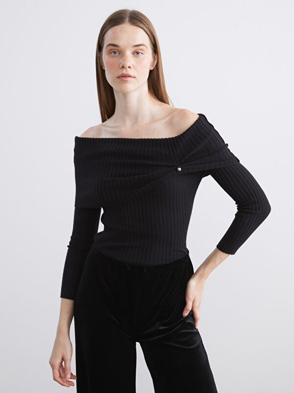 LCW Vision Schulterfreier Ausschnitt Damen Strickpullover