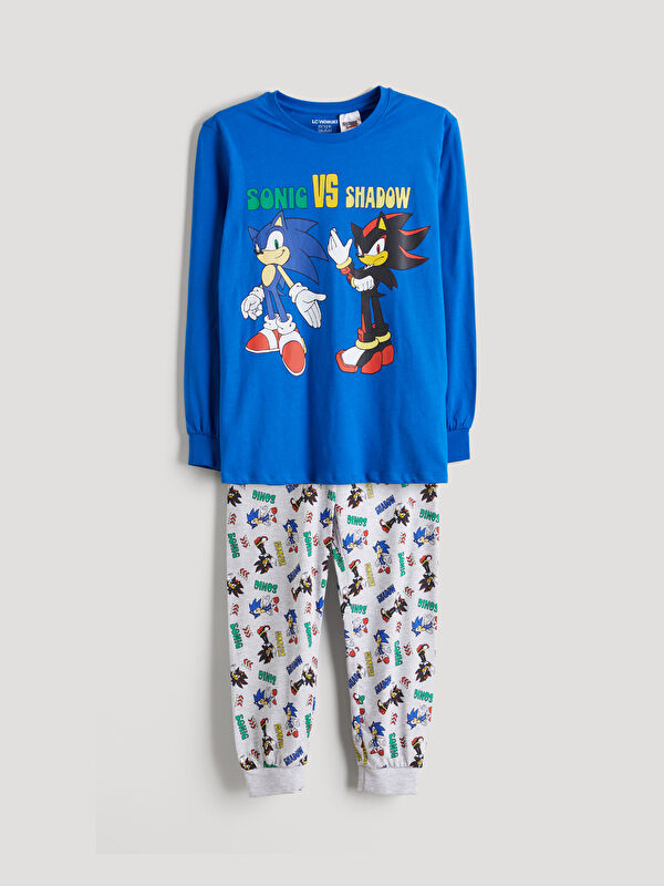 LCW Kids Bisiklet Yaka Sonic Baskılı Erkek Çocuk Pijama Takımı