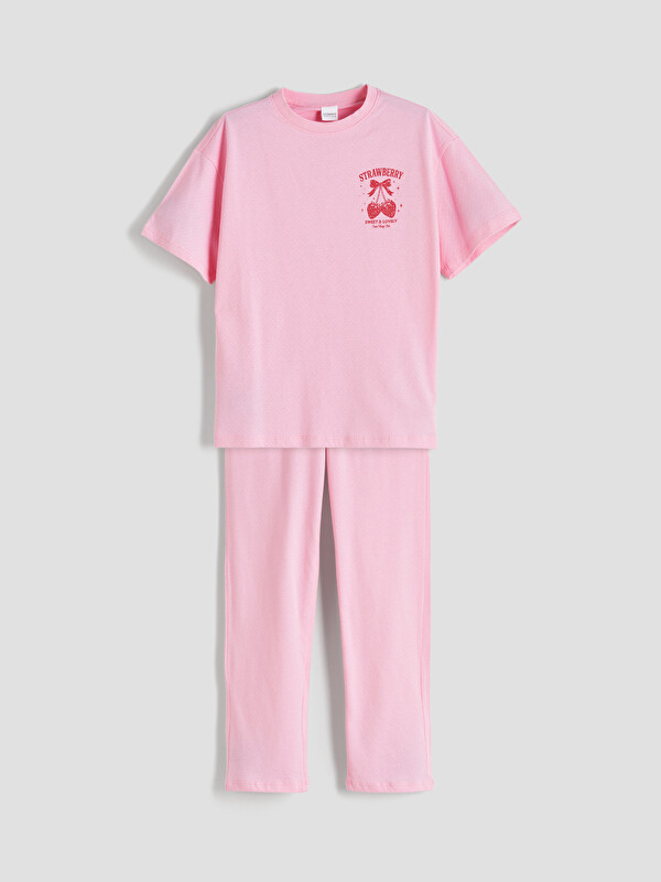LCW DREAM Bisiklet Yaka Baskılı Kız Çocuk Pijama Takımı