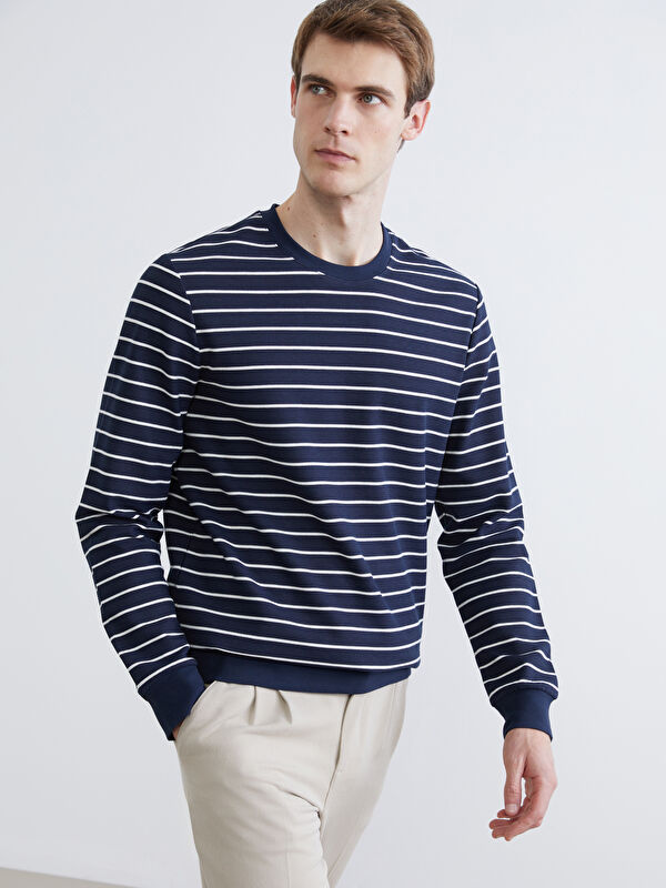 SOUTHBLUE Bisiklet Yaka Çizgili Erkek Sweatshirt