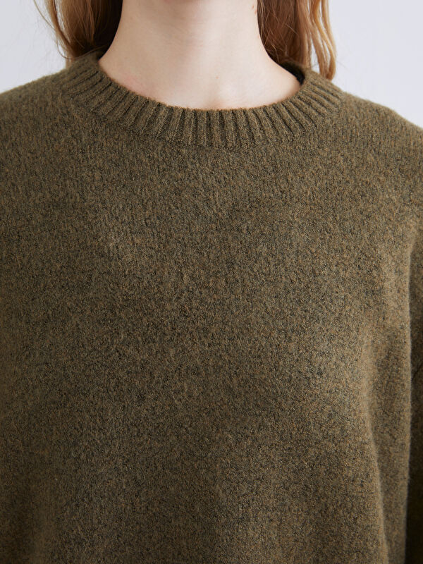 XSIDE Haki Bisiklet Yaka Oversize Kadın Triko Kazak - W5L692Z8-CWH