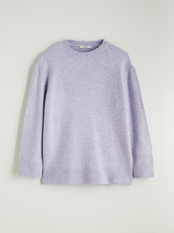 XSIDE Lila Bisiklet Yaka Oversize Kadın Triko Kazak - W5L692Z8-YG3