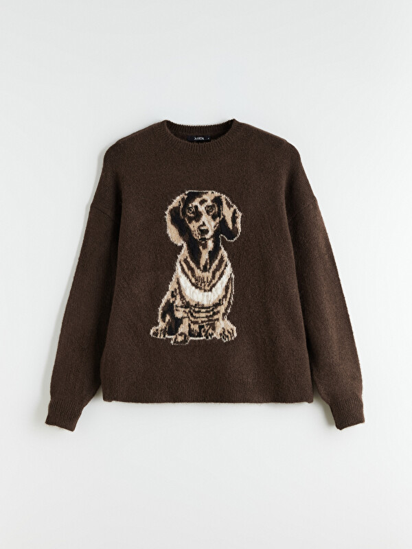 XSIDE Dog Patterned Oversize Women's Knitwear Sweater - W5L694Z8