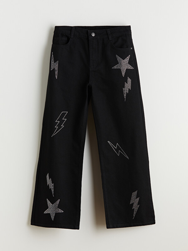 LCW Kids Wideleg Taşlı Kız Çocuk Jean Pantolon