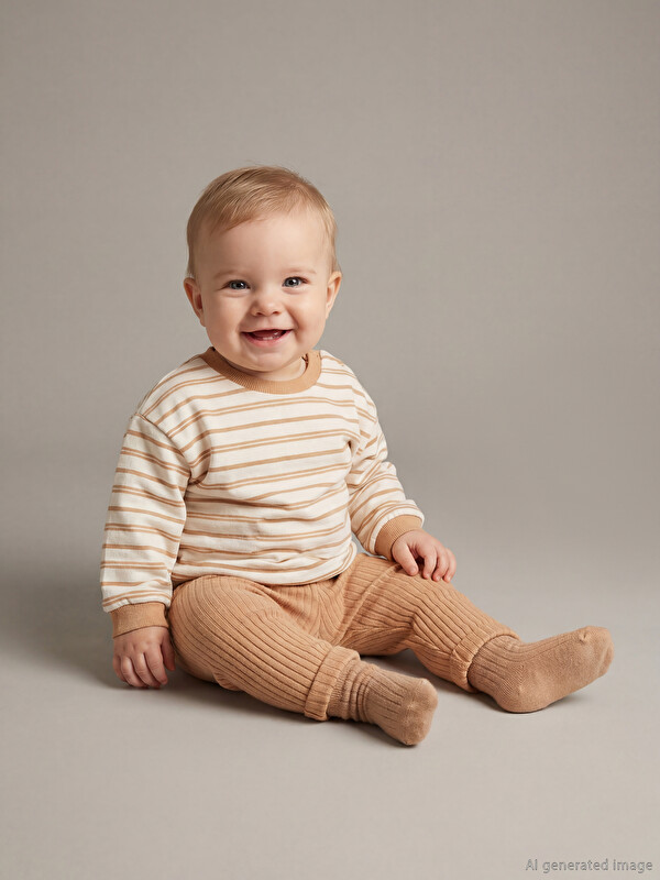 LCW baby Bisiklet Yaka Çizgili Erkek Bebek Sweatshirt ve Pantolon