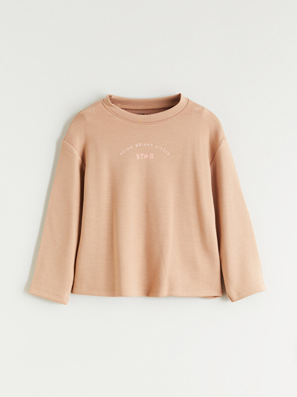 LCW baby Bisiklet Yaka Baskılı Kız Bebek Sweatshirt