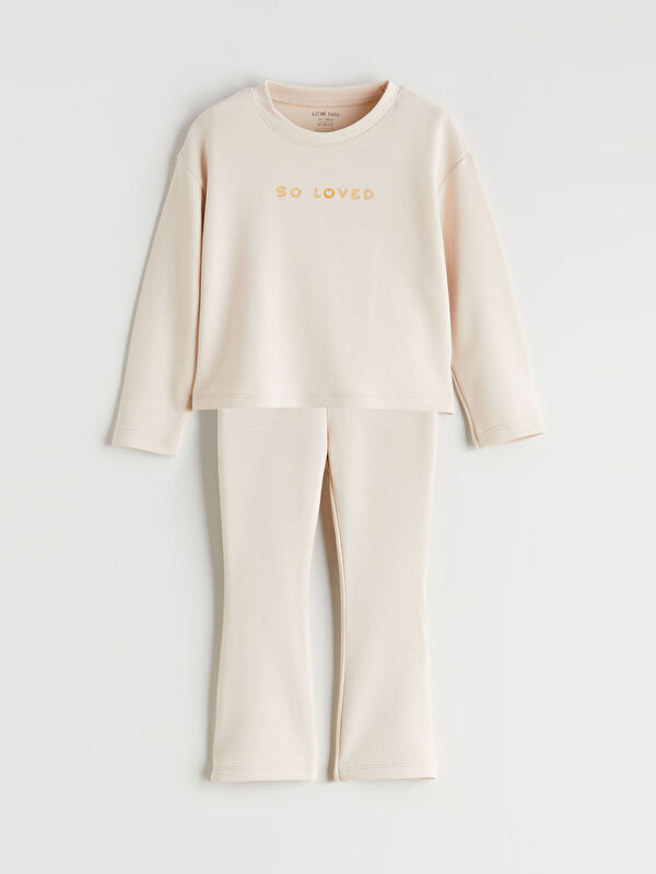 LCW baby Baskılı Kız Bebek Sweatshirt ve Eşofman Altı