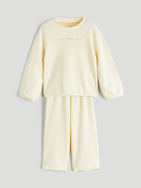 LCW baby Bisiklet Yaka Kız Bebek Sweatshirt ve Eşofman Alt 2'li