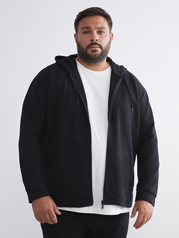 XSIDE Büyük Beden Basic Kapüşonlu Erkek Fermuarlı Sweatshirt