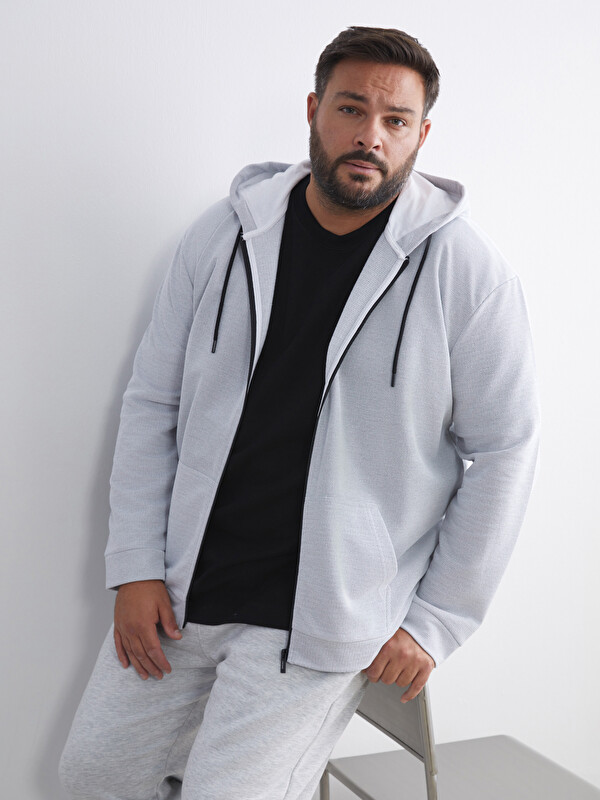 XSIDE Büyük Beden Basic Kapüşonlu Erkek Fermuarlı Sweatshirt