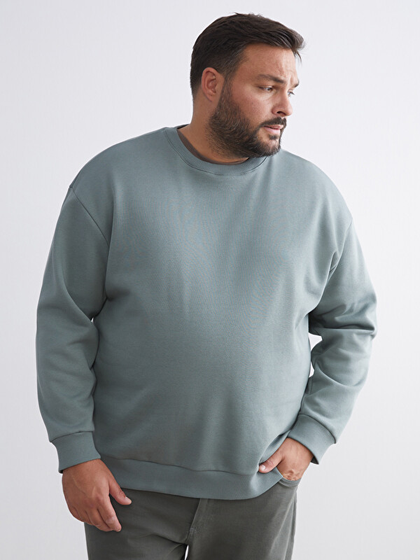 XSIDE Büyük Beden Bisiklet Yaka Erkek Sweatshirt