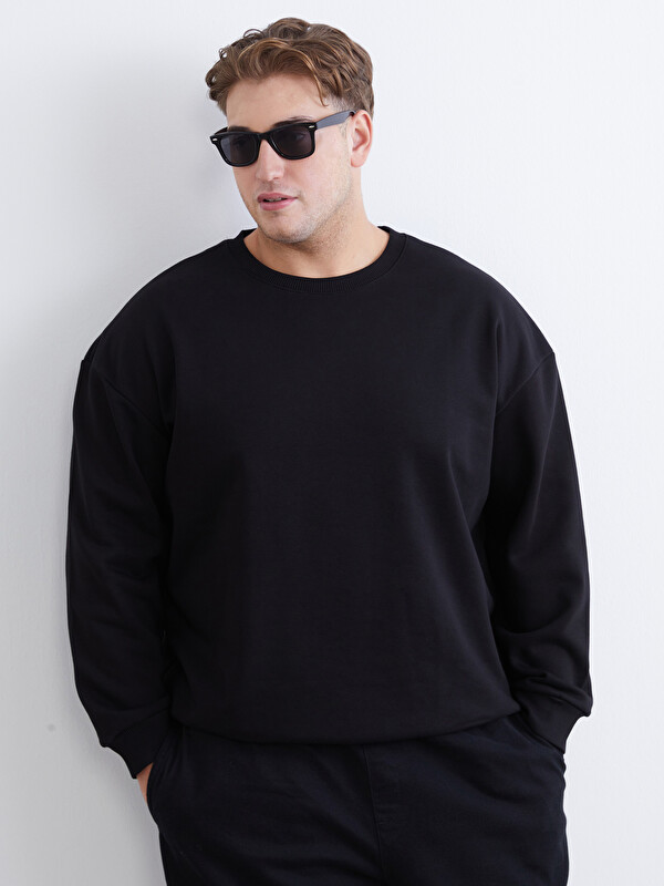 XSIDE Büyük Beden Bisiklet Yaka Erkek Sweatshirt