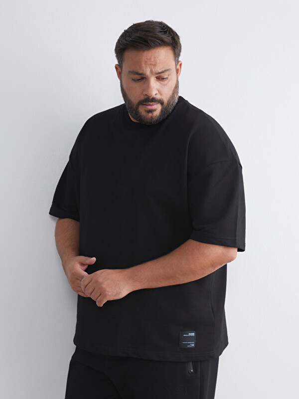 XSIDE Büyük Beden Bisiklet Yaka Kısa Kollu Erkek Sweatshirt